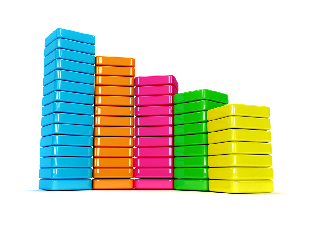 Colorful data graphic with bars isolated over white