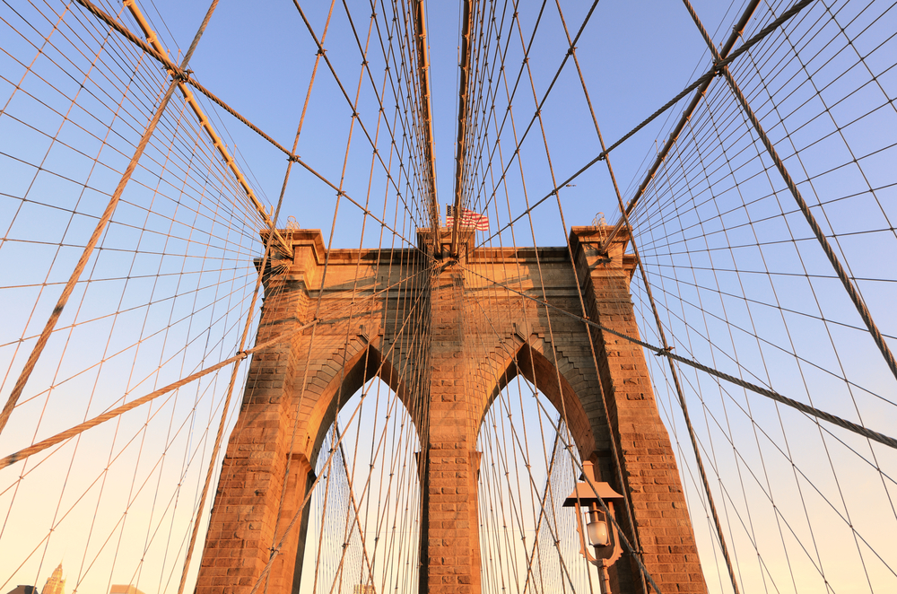 Walkway on the brooklyn bridge in New York City.