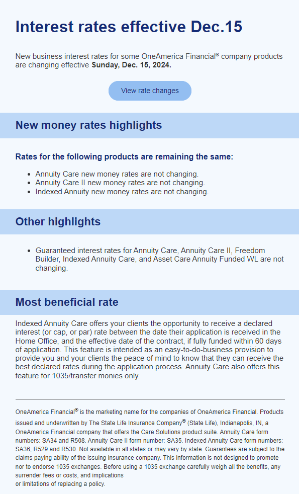 Interest Rates Effective Dec. 15