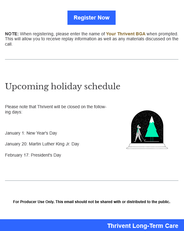 Register & Upcoming holiday schedule