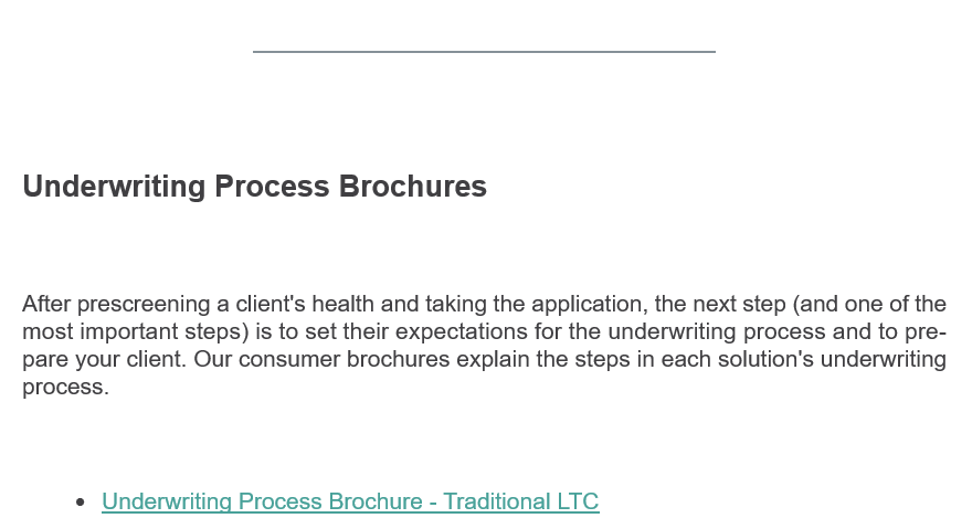 Underwriting Process Brochure - Traditional LTC