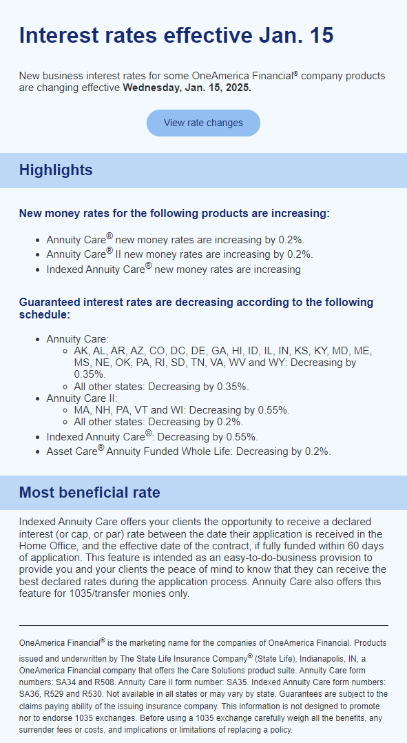 January 2025 New Business Rates