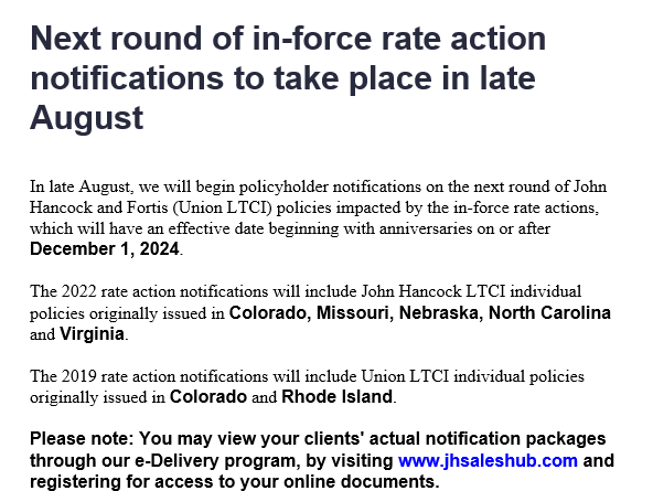 Next round of in-fore rate action notifications to take place in late august