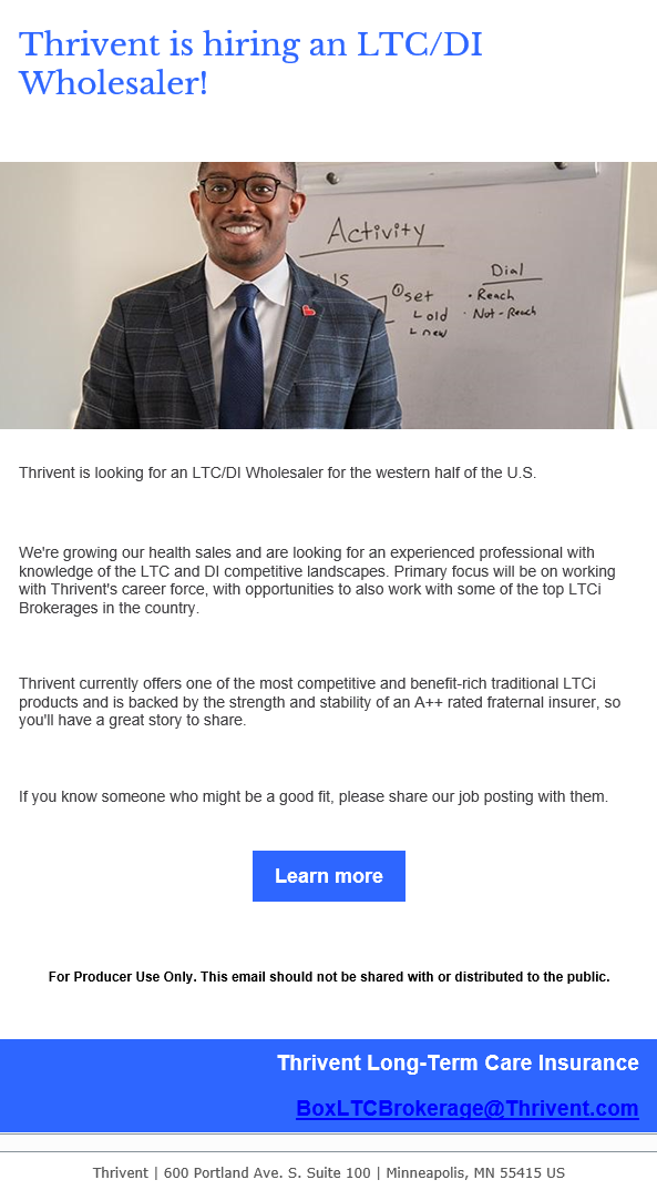 Thrivent is hiring an LTC/DI Wholesaler!