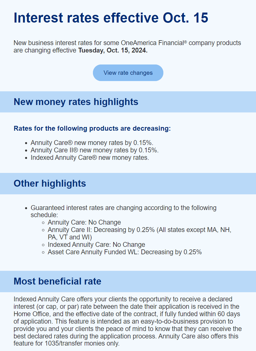 Interest Rates Effective Oct. 15